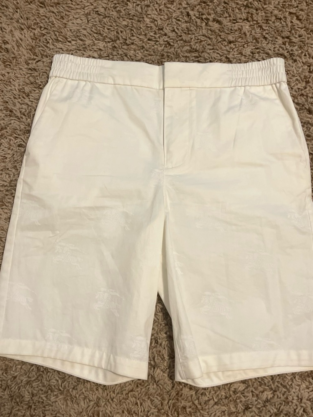 Men's White Burberry Elastic-Waist Shorts